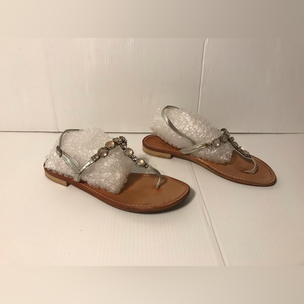 Capri Style Made in Italy leather sandals rhinestones women size 41
